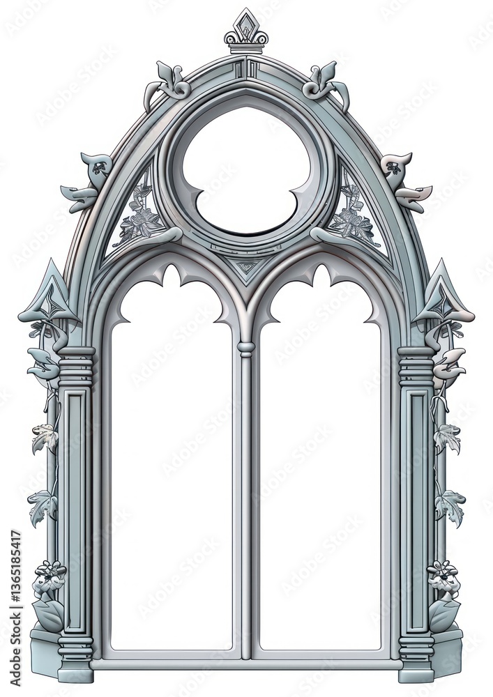 Poster minimal arch architecture window white background.