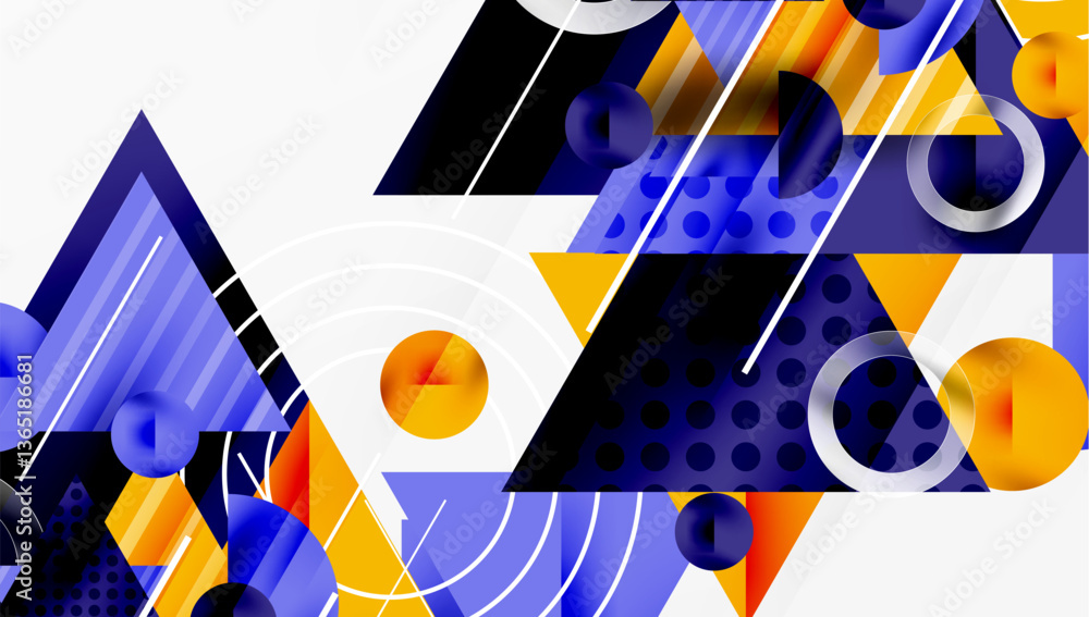 Poster modern geometric background - overlapping triangles with smooth gradients and semi-transparency