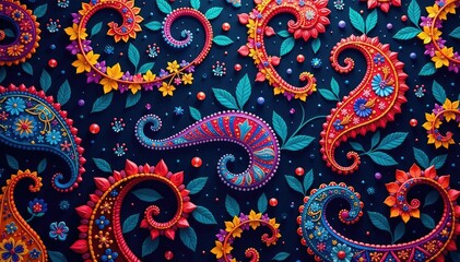 Intricate paisley pattern in rich jewel tones, motif, green, decoration