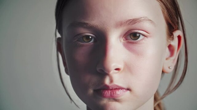 Portrait of a serious melancholic teenage girl looking at the camera.