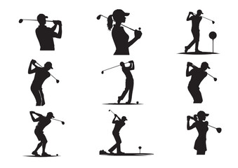 Golf player silhouette vector Set