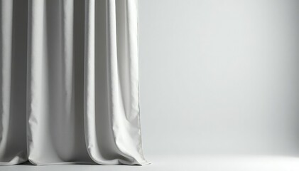 Naklejka premium Simple, light grey linen curtains, soft folds, bright studio lighting, simple, minimalist, texture