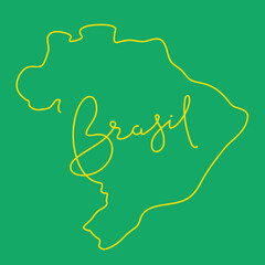Uma linha amarela formando o mapa e a Palavra Brasil, fundo verde