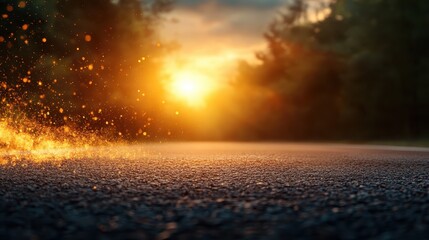 A mesmerizing sunset scene with rays of light glowing through dust and particles, creating an ethereal atmosphere that evokes a sense of wonder and magic in nature.