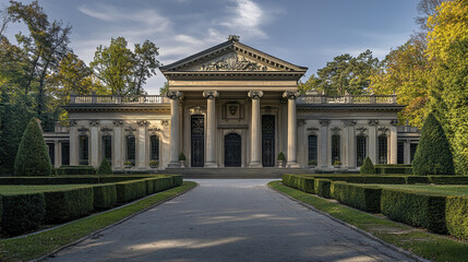 Obraz premium grand Beaux Arts mansion with towering columns and lush gardens