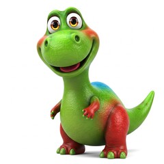 colourful cartoon 3D dinosaur smiling looking at the camera with big eyes, standing upright with a cheerful expression.&nbsp;white background.