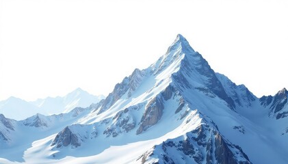Obraz premium Snow-covered mountain peak, sharp silhouette on bright white, background, white background, white