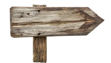 a weathered wooden signpost with an arrow indicating direction o