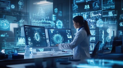 An AI driven forensic investigation lab, holographic crime scene reconstructions assisting detectives, Law enforcement tech style