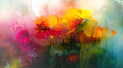 Colorful Flower Painting with Abstract Brush Strokes and Vibrant Hues