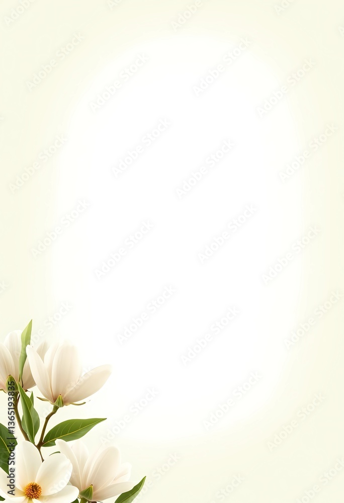 Poster delicate magnolia blossoms softly rest at corner of gentle pastel backdrop creating tranquil atmosph
