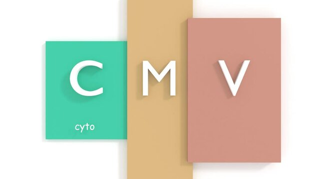 CMV abbreviation or acronym. Scientific or medical practice meaning Cytomegalovirus. Acronym text animated background.