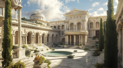 Obraz premium Roman inspired villa with massive Corinthian columns and central courtyard