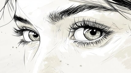 Fototapeta premium Close-up illustration of expressive human eyes conveying emotion, with soft background textures enhancing focus