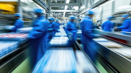Dynamic industrial workflow blur in high-tech factory production environment
