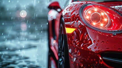 Macro view of car headlight of modern sports car.