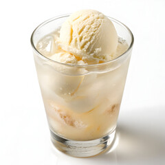 Vanilla ice cream in a glass on white background