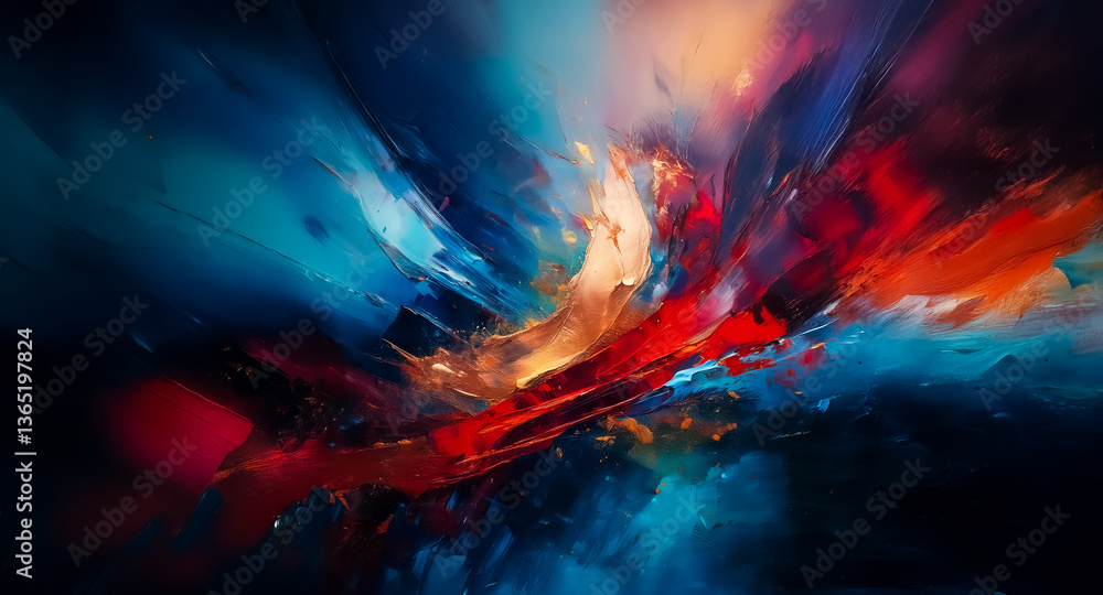 Poster vibrant abstract art with dynamic brushstrokes and rich color palette. explosive energy and fluid mo