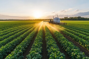 Obraz premium Expansive Farmland with Mature Crops Awaiting Harvest