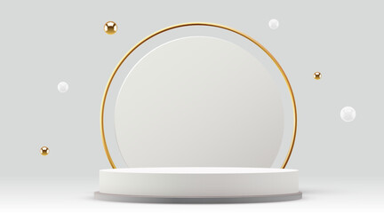 Abstract scene background. Cylinder podium on white background. Product presentation, mock up, show cosmetic product, Podium, stage pedestal or platform.