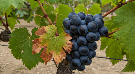 Lush grape cluster with vibrant foliage detailing vineyard dynamics