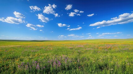 Obraz premium Vibrant Wildflower Meadow Under a Blue Sky