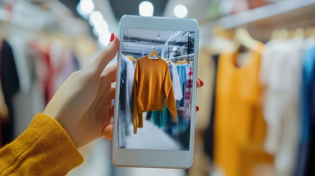 An AI powered augmented reality shopping experience, allowing users to try on clothes virtually before purchasing, Retail tech style
