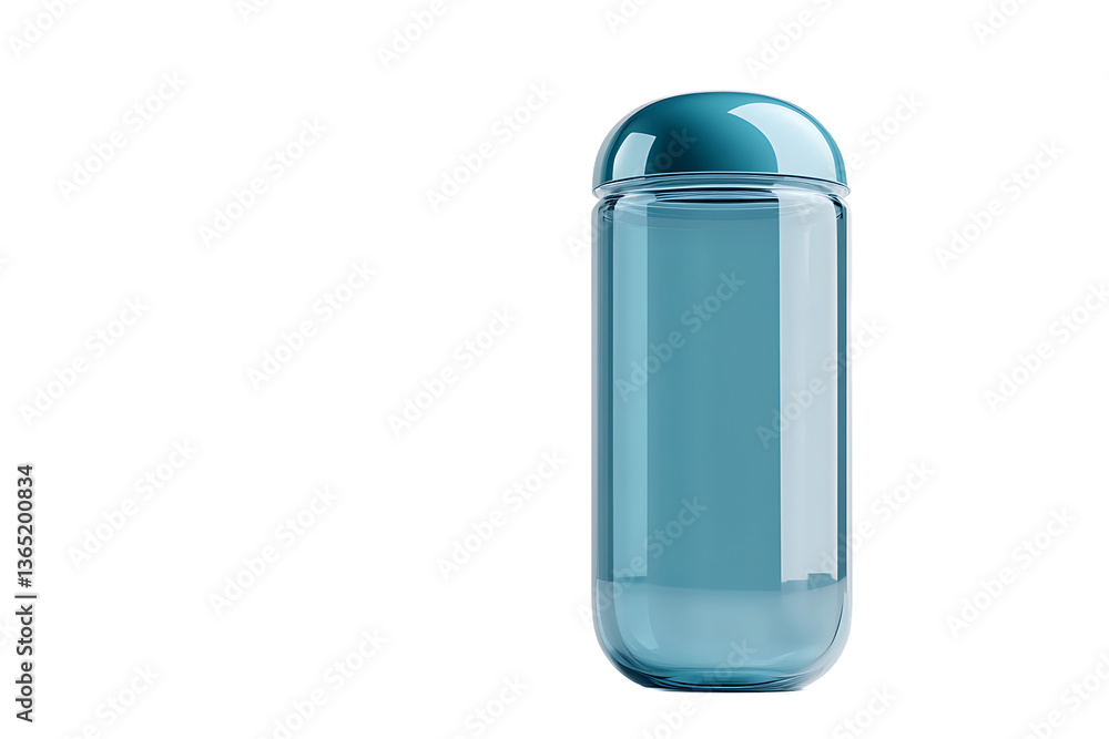 Poster isolated blue glass jar with a rounded lid on a black background in a studio setting showing reflect