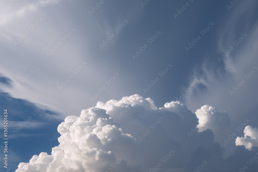 Poster A striking view of voluminous, white clouds filling the bottom portion of the frame, set against a clear, bright blue sky. The sky is visible above and around the cloud formations.
