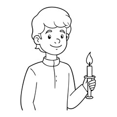 Fototapeta premium Young boy holding a candle with a smile in a simple illustration 