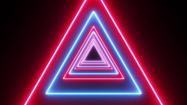 Neon, Glowing triangle animation. Abstract triangle shape motion graphics. Triangle Light Lines seamless video footage.