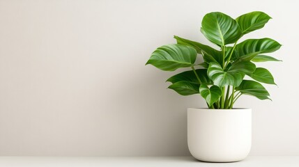 A beautiful green potted plant stands against a minimalist background, representing a harmonious blend of nature and modern design, creating a refreshing indoor atmosphere.