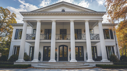 Obraz premium Elegant Georgian style home with white columns and symmetrical design