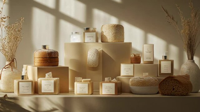 A glowing arrangement of curated baking kits styled with neutral branding.