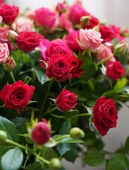 Bouquet of pink and red roses.  