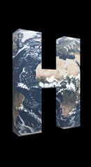 Earth-textured Letter H on Black Background, A Global Alphabet Concept