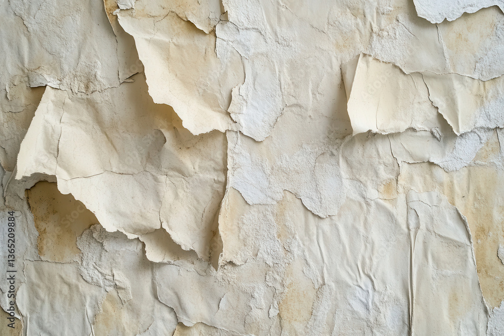 Poster close up of peeling aged paper with a distressed surface and textured appearance background