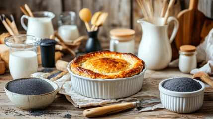 Traditional romanian babele dessert with ingredients on rustic table setting