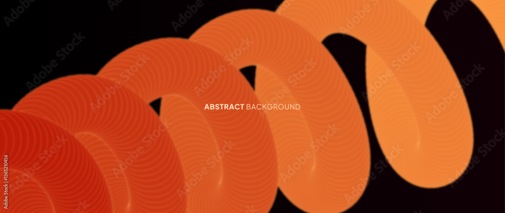 Poster orange abstract background with spiral shapes that form a 3d impression on a dark background.