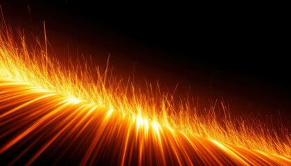 Bright golden highlights transitioning into orange hues on a black background (abstract). Generated AI
