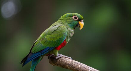 Vibrant Green Parrot Perched Softly Warm light illuminates rich plumage. AI Generated