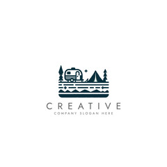 Fototapeta premium Camping caravan tent and nature logo simple color, camping trailer vector illustration