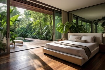 Fototapeta premium Bedroom floor furniture tropics.