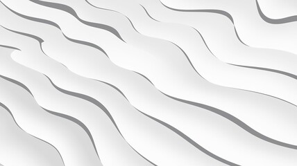 White background with wavy lines. Abstract 3D rendering of white waves for design and decoration. Flat lay, top view, copy space concept