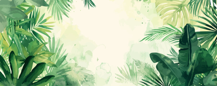 Lush tropical greenery with gradient background and vibrant leaves.