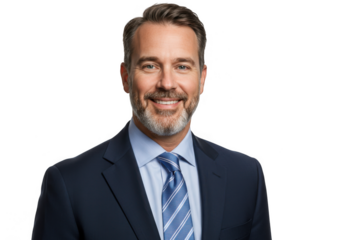 Portrait of a man in a suit with a blue tie on black ground 