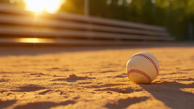 A solitary baseball resting on sand
