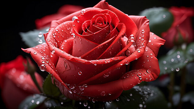 red rose with water drops