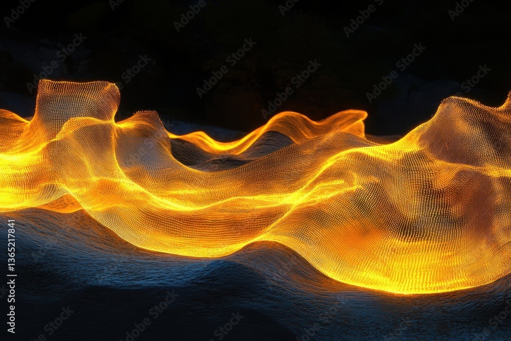 Poster flowing golden waves create a captivating abstract design in a dark environment