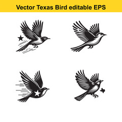 Vector birds, the Texas state birds, sitting, flying, and standing 